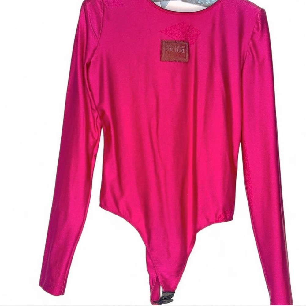 VERSACE Jeans Couture Vibrant HOT Pink Long Sleeve Adult Bodysuit. Size 10. EUC. - Picture 5 of 8